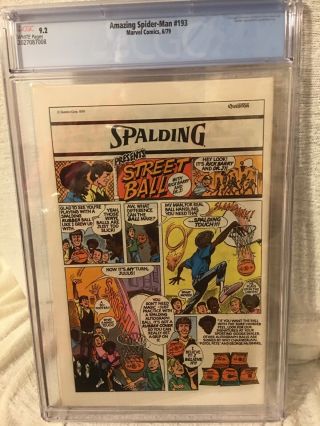 SPIDERMAN 193 CGC 9.  2 White Pages 2