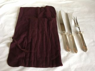 3 Pc.  Nobility Plate Royal Rose Carving Fork & Knife & Sharpener W/tarnish Cloth