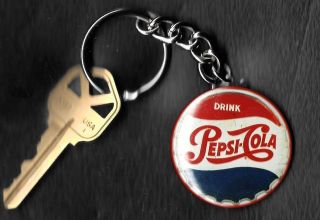 Pepsi - Cola Vintage Bottle Cap Red White Blue Keychain Key Chain