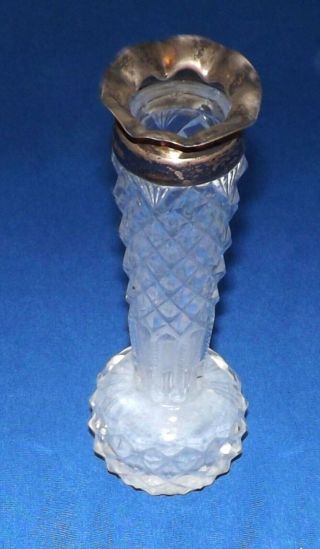Antique Small Glass Vase With Silver Collar Hallmarked Birmingham 1899