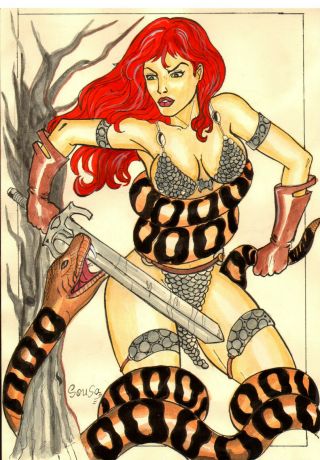Red Sonja 2 Color Sexy Pinup - Art Page By Sousa