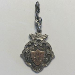 1913 Birmingham Sterling Silver & Gold Pocket Watch Fob Medal Albert “pjc” Mono