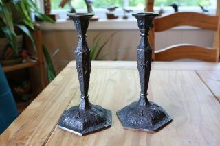 Antique Barbour Sp Co Repousse Dutch Pair Candlesticks Metal