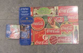 Set Of 2 Coca Cola Hardboard Table Mats,  Matching Coasters (6),  Coke Advertising