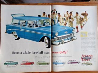 1956 Chevrolet Wagons Ad Bel Air Beauville Handman Nomad 1956 Ballantine Ale Ad