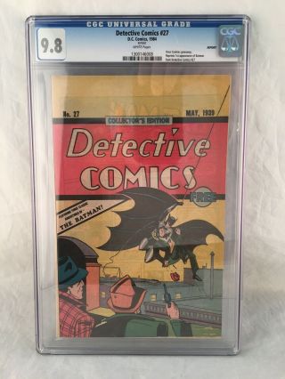 Detective Comics 27 Cgc 9.  8 1984 Reprint,  White Pages.  Chrystal Clear Case