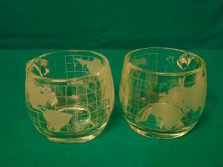 2 Vintage NESTLE NESCAFE Etched Clear Glass World Globe Map Coffee Mugs/Cups 3