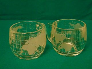 2 Vintage NESTLE NESCAFE Etched Clear Glass World Globe Map Coffee Mugs/Cups 4