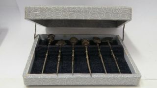 Antique Silver Toshikane Oriental Asian Cocktail Sword Picks WITH HOOK SET OF 6 4