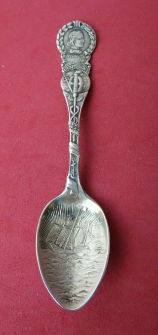 Chicago 1893 Columbian Exposition Sterling Silver Souvenir Spoon 4 1/8 Demitasse