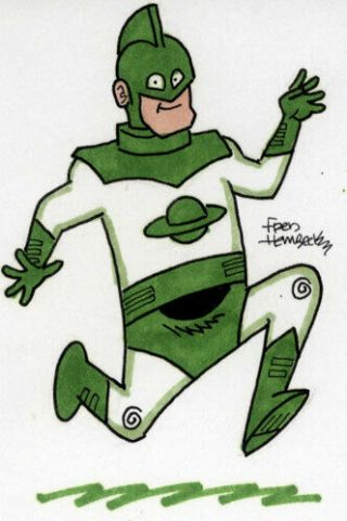 Fred Hembeck Sketch Card: Captain Marvel (green Kree),  Running (marvel) 1/1