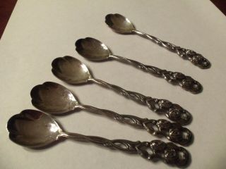 5 Vintage Sweden Nils Johan Nij8 Rose Patrn Silverplate Demitasse Coffee Spoons