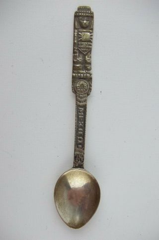 Vintage Mexico Mexican Aztec Mayan Figure Sterling Silver Souvenir Spoon