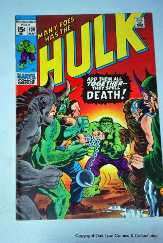 Incredible Hulk 139 Marvel Comic Book F - Vf
