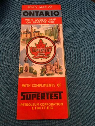 1951 Supertest Map Of Ontario Canada Vintage Canadian Gas Oil