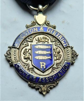 No Resrv Hm 1956 Kingston Grocers Association Silver Gilt Enamel Medal Fob Badge