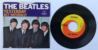 The Beatles Yesterday/act Naturally 1965 7 " 45 With Picture Sleeve Vg,