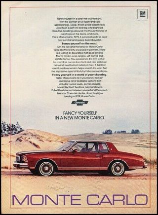 1979 Chevrolet Monte Carlo Vintage Advertisement Print Art Car Ad J103