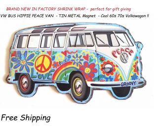 Vw Bus Hippie Peace Van Metal Tin Magnet Sign Cool Vintage 60s 70s Volkswagen
