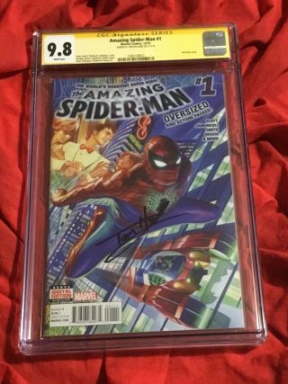Cgc Ss 9.  8 The Spider - Man 1 2015 Alex Ross Art Signed By Tom Holland
