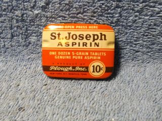 Advertising Tin,  St.  Joseph Aspirin,  10 Cent,  Full Of Tablets & Written Material