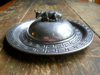 Vintage Silver Plate Brass Dairy Cow Milk Cattle Caviar / Butter Dish Unmarked