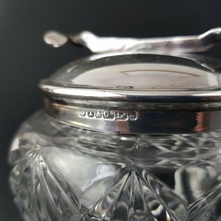 Edwardian Cut Glass Sugar Bowl with Silver Plated Lid & Integrated Tongs :B1 4