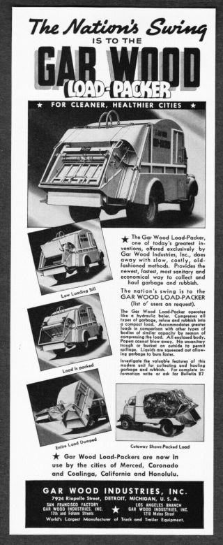 1941 Gar Wood Load - Packer Trash Garbage Baler Truck 5 Photo Vintage Print Ad