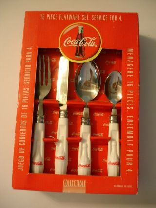 Coca - Cola 16 Piece Flatware Set.  Service For 4.  Knives,  Forks And Spoons