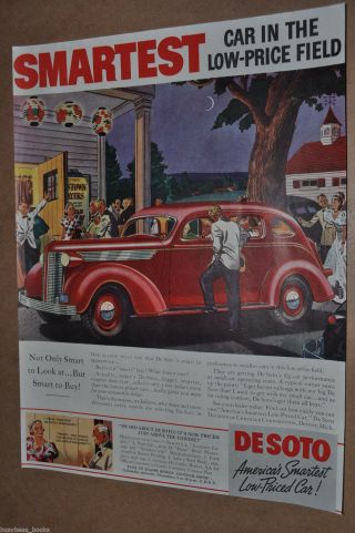 1937 Desoto Advertising Page,  De Soto Automobile,  Color,  Small - Town Theatre