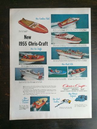 Vintage 1955 Chris Craft Sea Skiffs Boat Full Page Color Ad