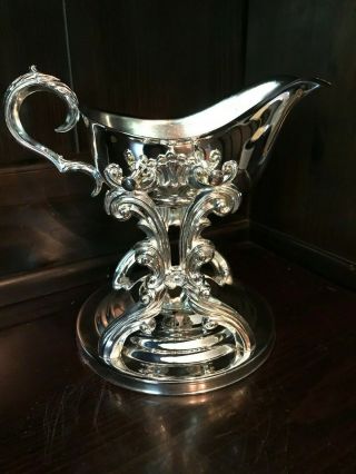Vintage Silver Plated Tilting Gravy Boat W/ Warming Stand