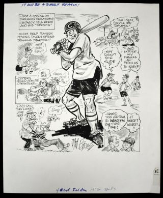 1976 Bill Veek Baseball White Sox In Shorts Cartoon Art By Phil Bissell