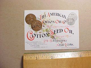 1893 Worlds Columbian Exposition Souvenir Calendar Card American Cotton Oil Co.