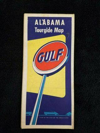 Vintage 50’s 1952 Gulf Oil Gas Alabama Tourgide Highway Road Map Rand Mcnally