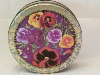 Vintage 6 - 1/2 X 2 Inch Round Tin With Pansies