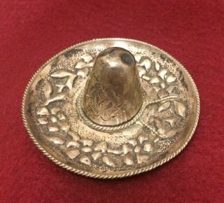 Vintage 3 1/4 " Mexico Repousse Sterling Silver (925) Sombrero W/floral Design