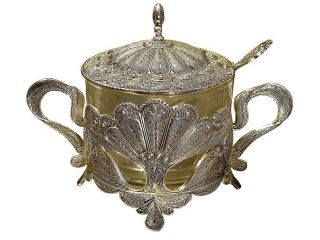 Silver Plate Sugar Bowl Ornate Filigree Oriental Vintage Old Styled Gift