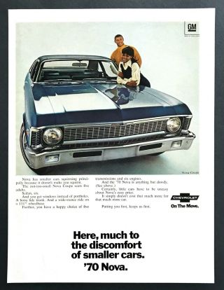 1970 Chevy Nova Coupe Photo " Smaller Cars Are Squirming " Vintage Print Ad