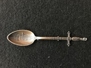 Mt Vernon Sterling Silver Souvenir Spoon With Figural Sword Handle - Masonic