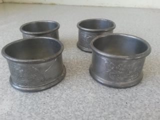 Set Of Four Vintage Pewter / White Metal Chasing Chinese Dragon Napkin Rings