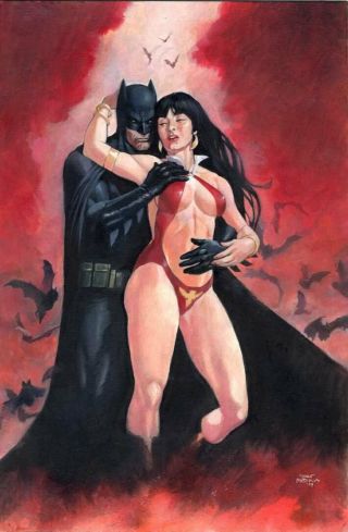 Lan Medina Batman And Vampirella Pinup Art
