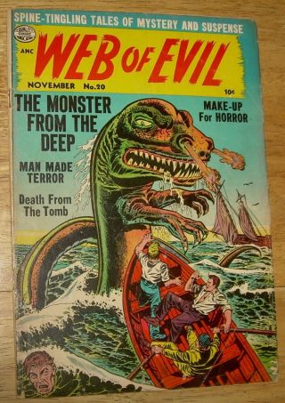Web Of Evil Comics 20 Ace Pre - Code Horror Classic Cover Baffling Mysteries