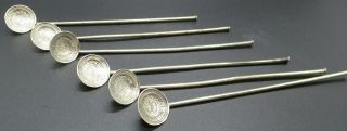 6 Vintage Sterling Silver Mexican Ice Tea Julep Spoon - Straws Aztec Design
