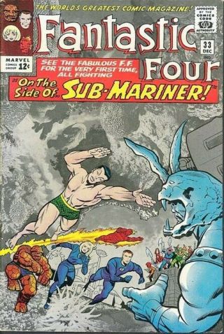 Fantastic Four 33 Marvel Comic Book 1964 Very Fine Sub Mariner