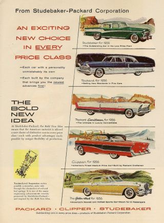 1956 Studebaker Packard Caribbean Clipper Golden Hawk Classic Cars Vtg Print Ad