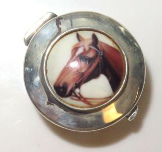 Vintage Estate 925 Sterling Silver Horse Enamel Round Pill Trinket Box 2