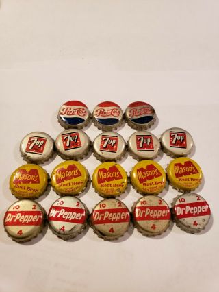 Vintage Bottle Caps Cork Back Pepsi - Dr.  Pepper - Masons And 7up