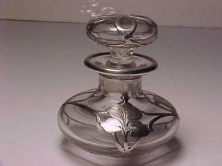 Antique Silver Overlay Perfume 2 3/4 " Marked Both Numbers Match