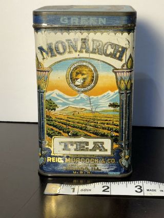 Vintage Antique Monarch Green Tea 8 Oz Tin,  Reid Murdoch & Co,  Chicago Il